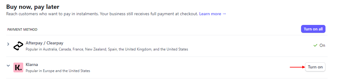 Stripe Turn On Klarna Image