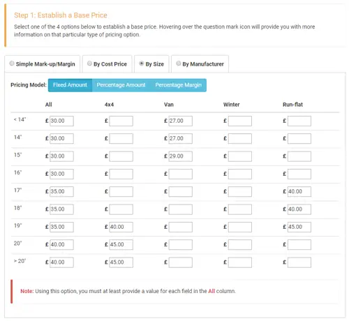Pricing Markup By Size Image