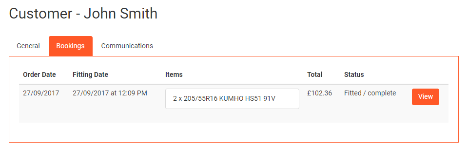 Customer Bookings View Image
