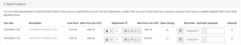 Pricing SKUs Level Individual Tyres Image
