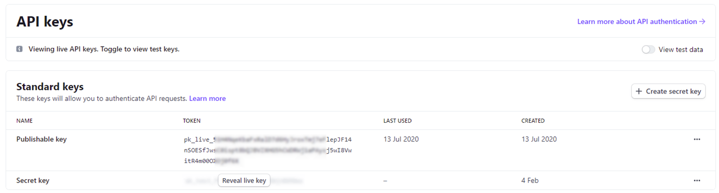 Stripe API Keys Admin Image