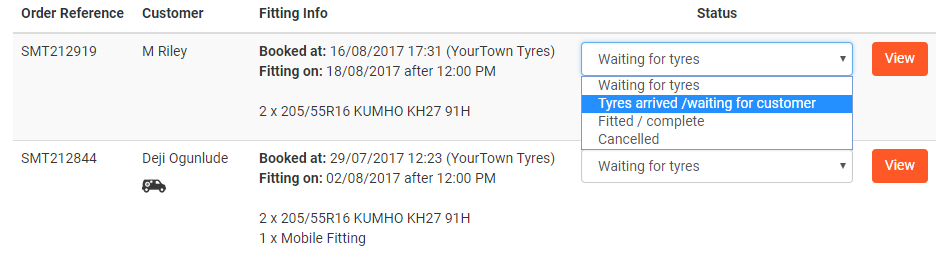 Bookings Change Order Status