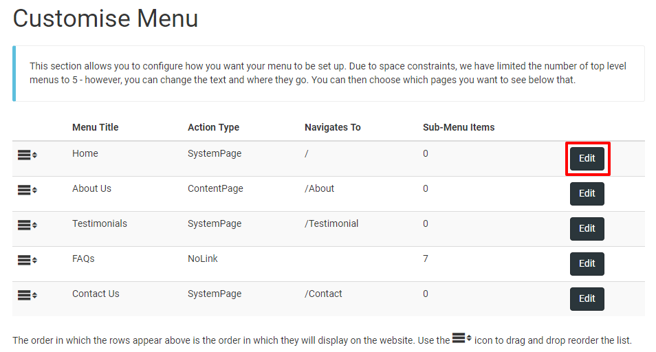 Customise Menu Image